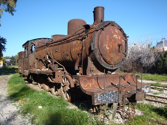 Antique locomotive in Megara, Greece