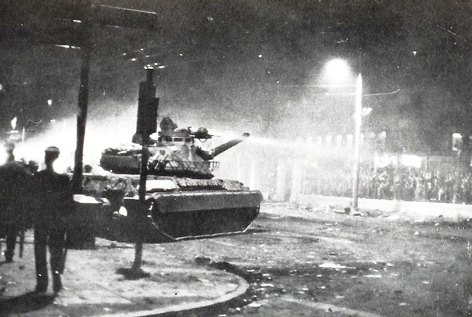 Athens, GreeceStudents confront tank at the Politechnion on Nov 17 1973. 